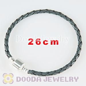 26cm Charm Jewelry Single Gray Braided Leather Bracelet