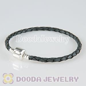 21cm European Style Single Gray Braided Leather Bracelet