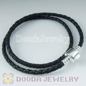 44cm Charm Jewelry Black Braided Leather Bracelet