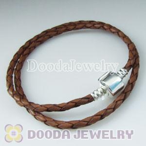 40cm Charm Jewelry Double Brown Braided Leather Bracelet