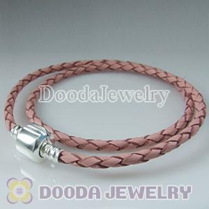 40cm Charm Jewelry Double Pink Braided Leather Bracelet