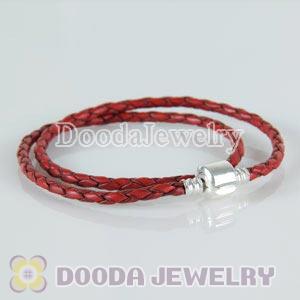 40cm Charm Jewelry Double Red Braided Leather Bracelet