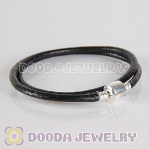 38cm Double Slippy Black Leather Charm Jewelry Bracelet