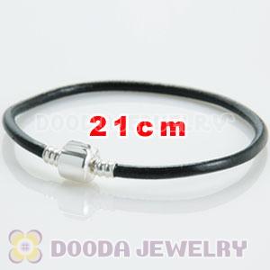 21cm Single Slippy Black Leather Charm Jewelry Bracelet