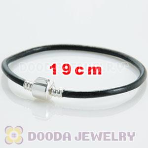 19cm Single Slippy Black Leather Charm Jewelry Bracelet
