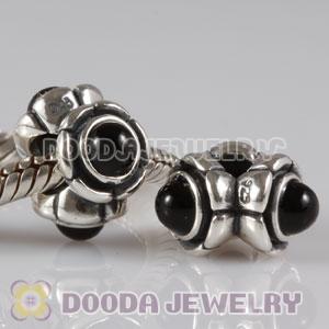 European Style Silver Beads with Black Eye CZ Stone