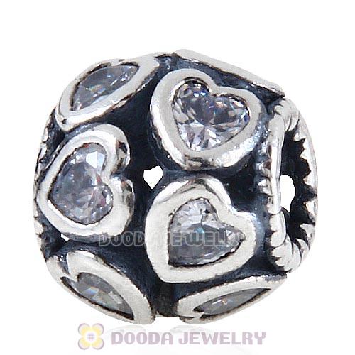 European Style Sterling Silver Love All Around Beads with Clear CZ Stone