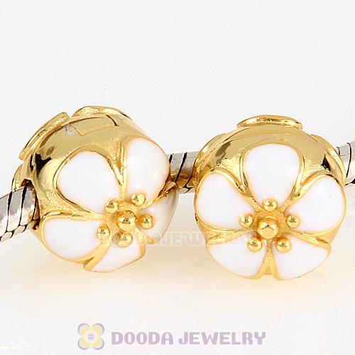 Gold Plated Sterling Silver Cherry Blossom White Enamel Clip Beads 