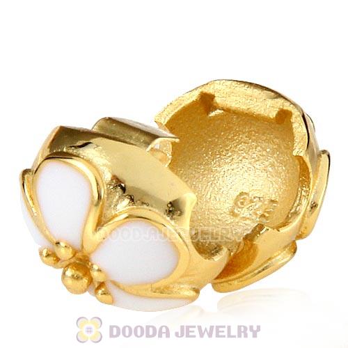 Gold Plated Sterling Silver Cherry Blossom White Enamel Clip Beads 