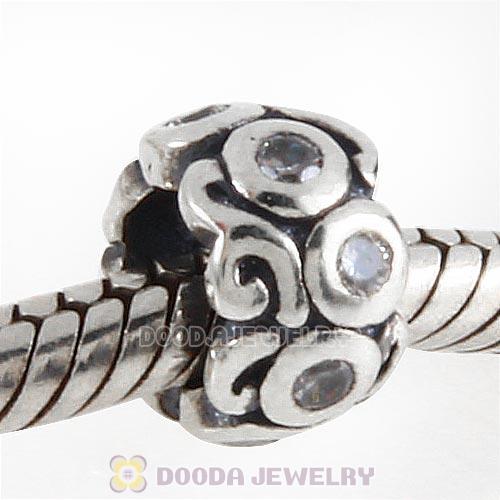 Antique Sterling Silver European Beads with Clear CZ Stone