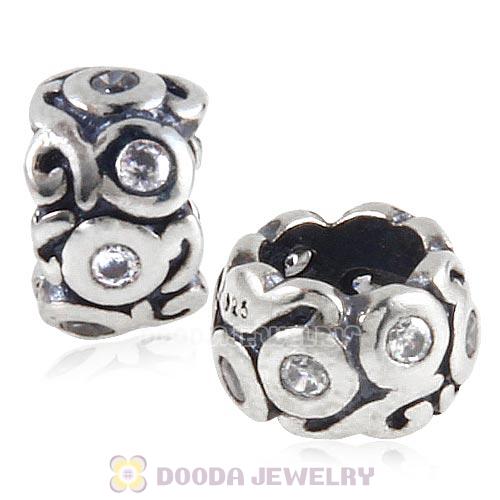 Antique Sterling Silver European Beads with Clear CZ Stone