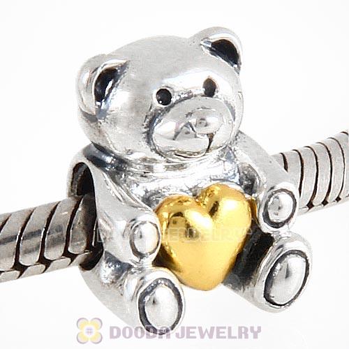 Gold Plated Heart Sterling Silver Bear Charm Beads