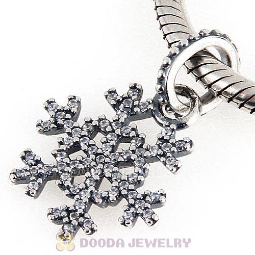 Sterling Silver Winter Kiss Dangle Snowflake with Clear CZ Charm Beads