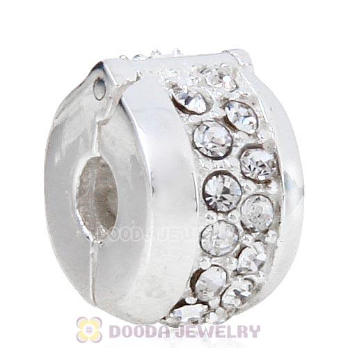Sterling Silver Clip Beads with Clear Austrian Crystal European Style