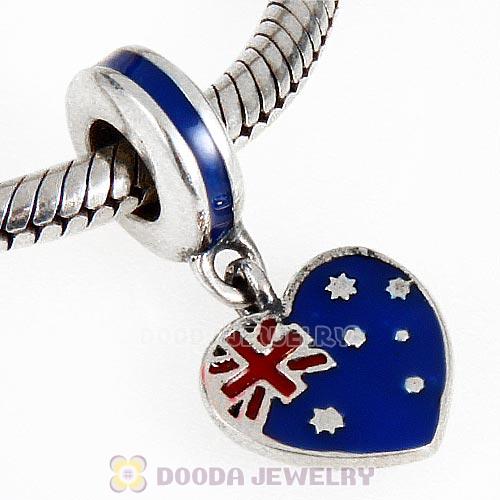 Sterling Dangle Australian Flag with Blue and Red Enamel Heart Charm