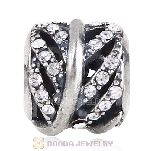 European style Sterling Silver Sparkling Leaves Bead with Clear Austrian Crystal