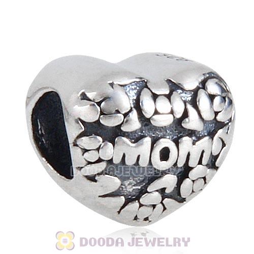 Antique Sterling Silver Love MOM Heart Charm Beads