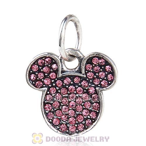 Sterling Silver Dangle Sparkling Mickey Charm with Light Rose Austrian Crystal