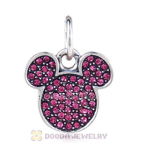 Sterling Silver Mickey Head Dangle Charm with Rose Austrian Crystal
