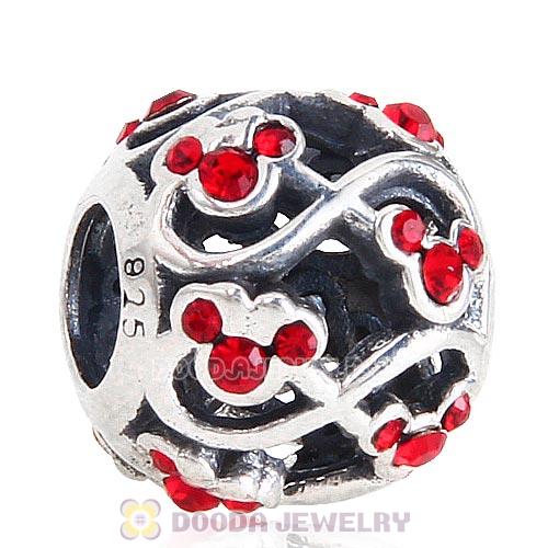 2015 Sterling Silver Minnie and Mickey Infinity Charm Beads with Light Siam Austrian Crystal