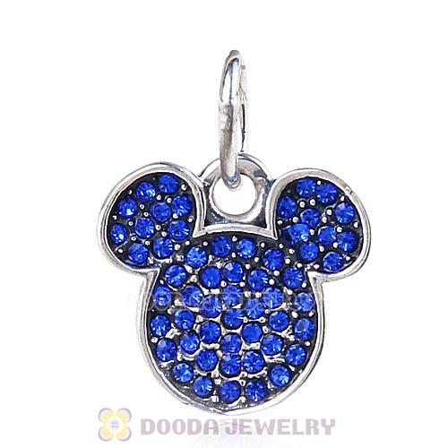 Sterling Silver Mickey Head Dangle Charm with Sapphire Austrian Crystal