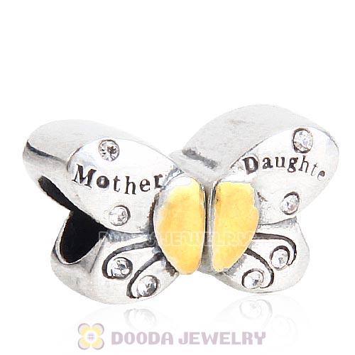 Sterling Silver Mother Daughter Butterfly Beads with Clear Austrian Crystal