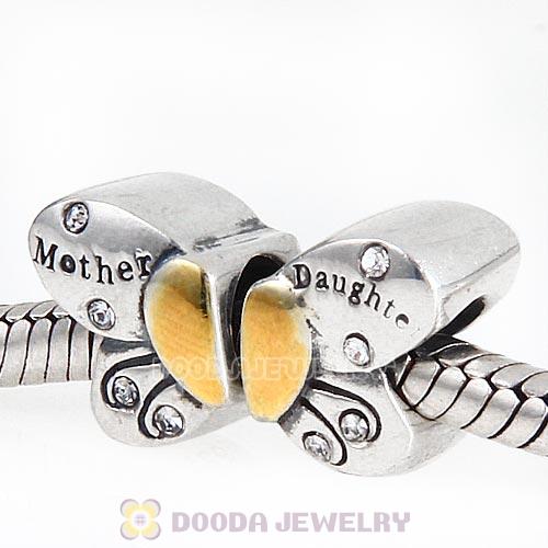 Sterling Silver Mother Daughter Butterfly Beads with Clear Austrian Crystal