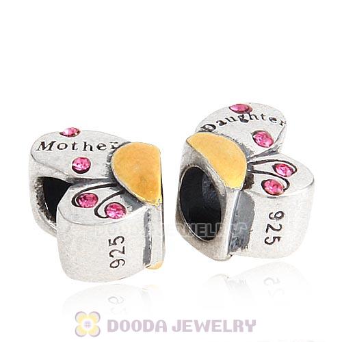 Sterling Silver Mother Daughter Butterfly Beads with Rose Austrian Crystal