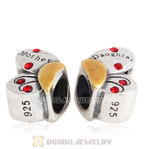 Sterling Silver Mother Daughter Butterfly Beads with Light Siam Austrian Crystal