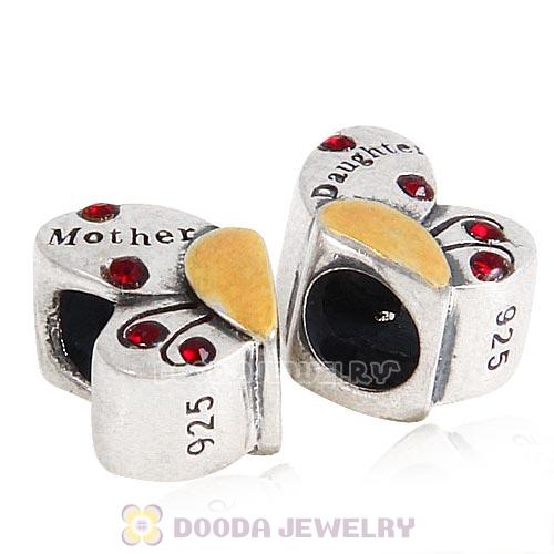 Sterling Silver Mother Daughter Butterfly Beads with Siam Austrian Crystal