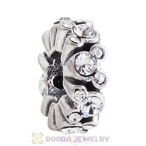 European Sterling Silver Mickey All Around Spacer Charm Beads with Clear Austrian Crystal