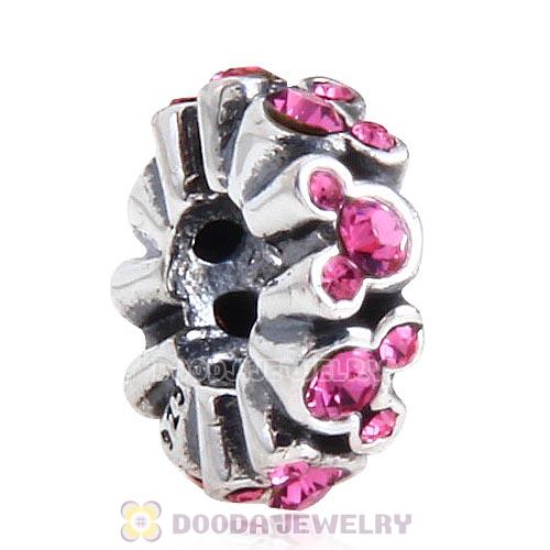 European Sterling Silver Mickey All Around Spacer Charm Beads with Rose Austrian Crystal