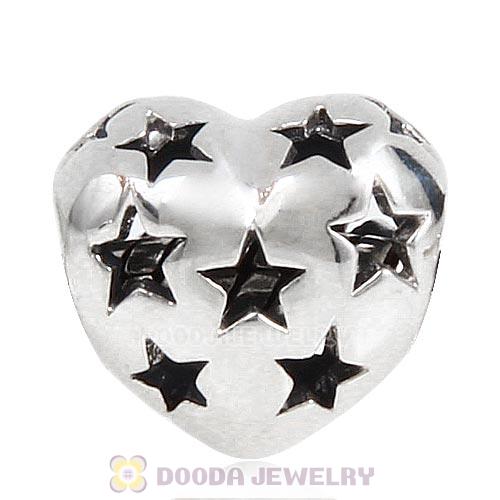 Antique Sterling Silver Starry Heart Charm Beads European Style