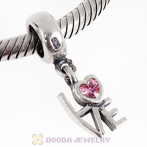European Style Sterling Silver Dangle LOVE Beads with Pink CZ Stone