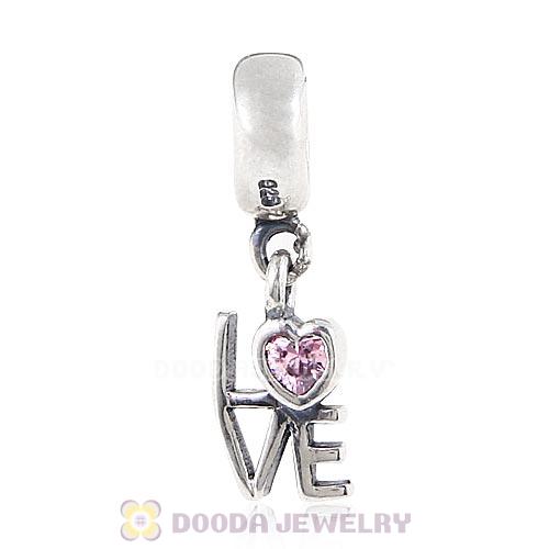 European Style Sterling Silver Dangle LOVE Beads with Pink CZ Stone
