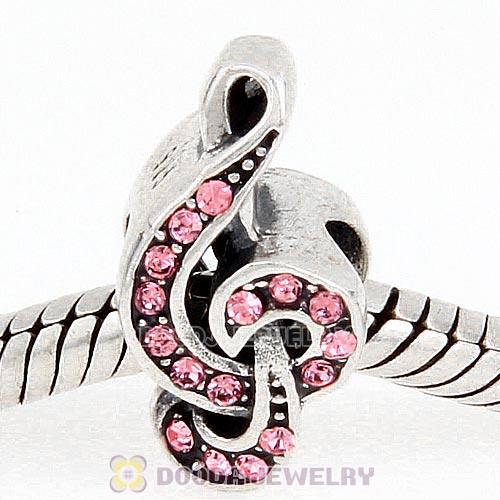 Sterling Silver Sweet Music Beads with Light Rose Austrian Crystal