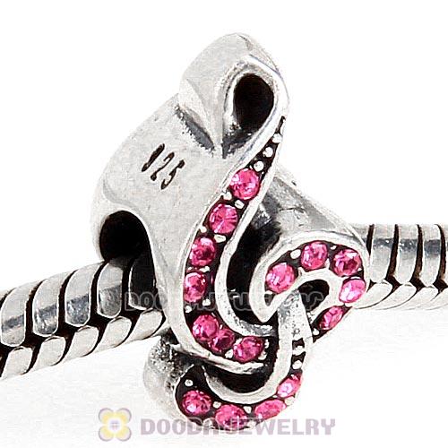 Sterling Silver Sweet Music Beads with Rose Austrian Crystal