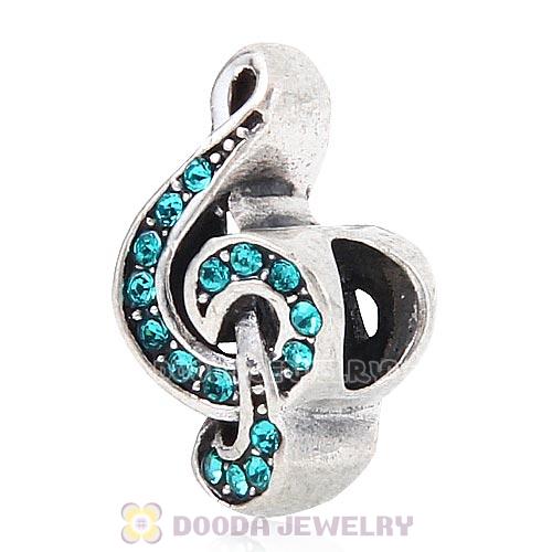 Sterling Silver Sweet Music Beads with Blue Zircon Austrian Crystal