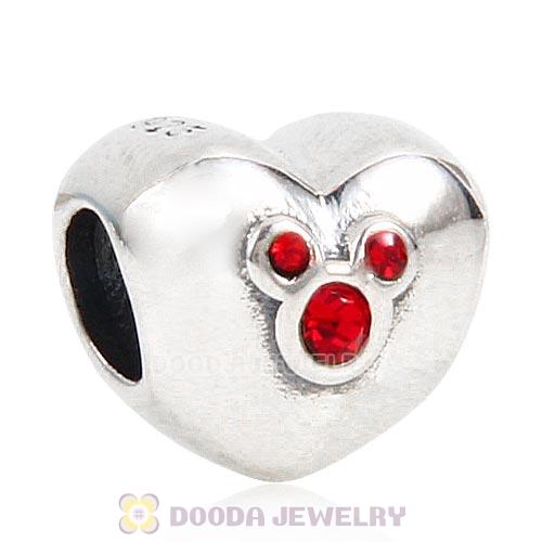 2015 Sterling Silver Heart of Mickey Charm with Light Siam Austrian Crystal