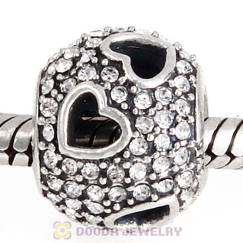 Sterling Silver Tumbling Hearts Charm with Clear Austrian Crystal