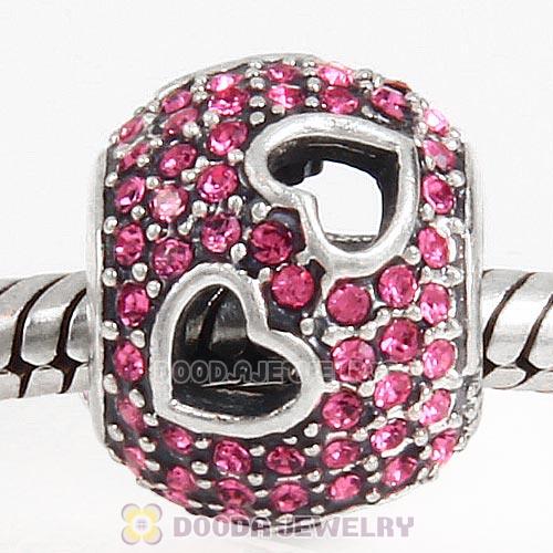 Sterling Silver Tumbling Hearts Charm with Rose Austrian Crystal