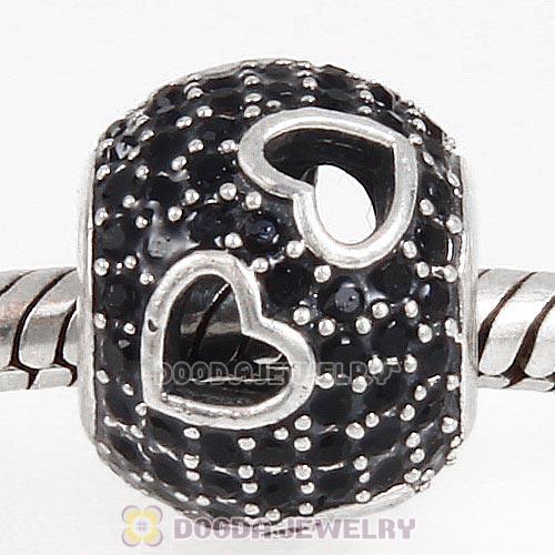 Sterling Silver Tumbling Hearts Charm with Jet Austrian Crystal