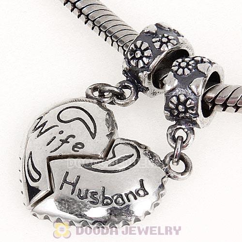 European Style Sterling Silver Dangle Wife Husband Heart Charms