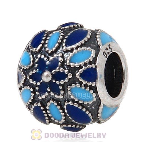 Sterling Silver Cathedral with Rose Blue Enamel Charm Beads