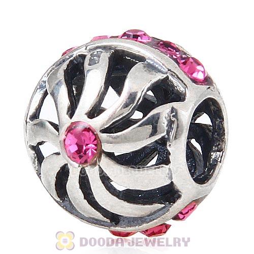 Sterling Silver Blaze Charm Beads with Rose Austrian Crystal Wholesale
