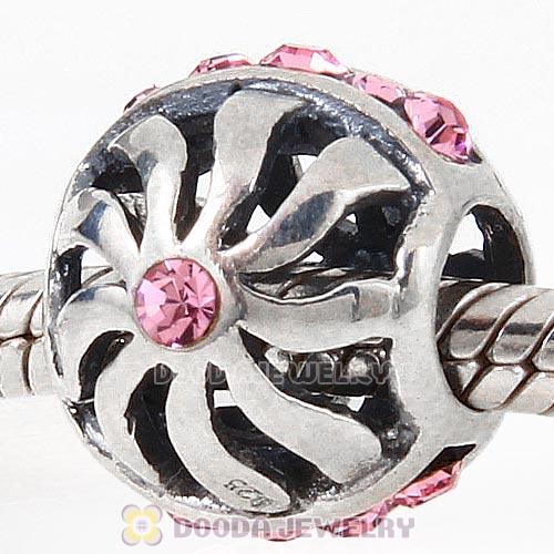 Sterling Silver Blaze Charm Beads with Light Rose Austrian Crystal Wholesale