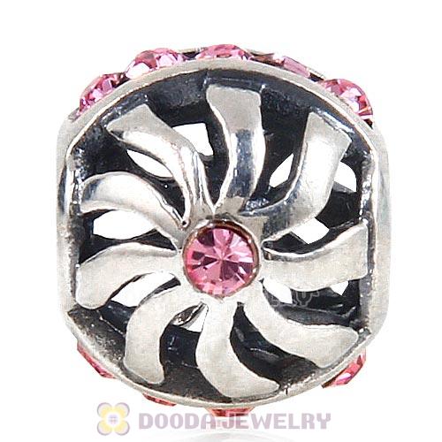 Sterling Silver Blaze Charm Beads with Light Rose Austrian Crystal Wholesale