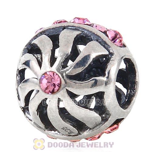 Sterling Silver Blaze Charm Beads with Light Rose Austrian Crystal Wholesale