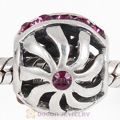 Sterling Silver Blaze Charm Beads with Amethyst Austrian Crystal Wholesale
