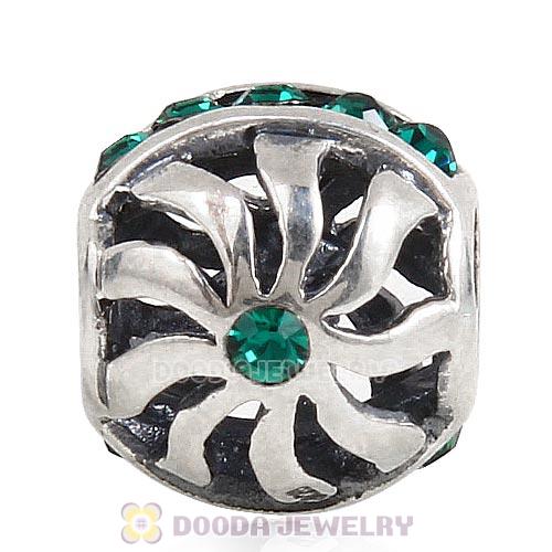 Sterling Silver Blaze Charm Beads with Emerald Austrian Crystal Wholesale